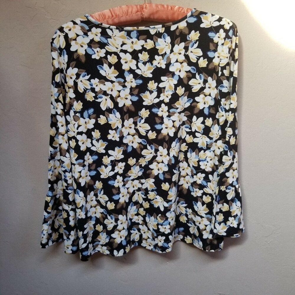 J. Jill Womens Top Long Sleeves Blouse Floral Multicolor XS Petite Lightweight